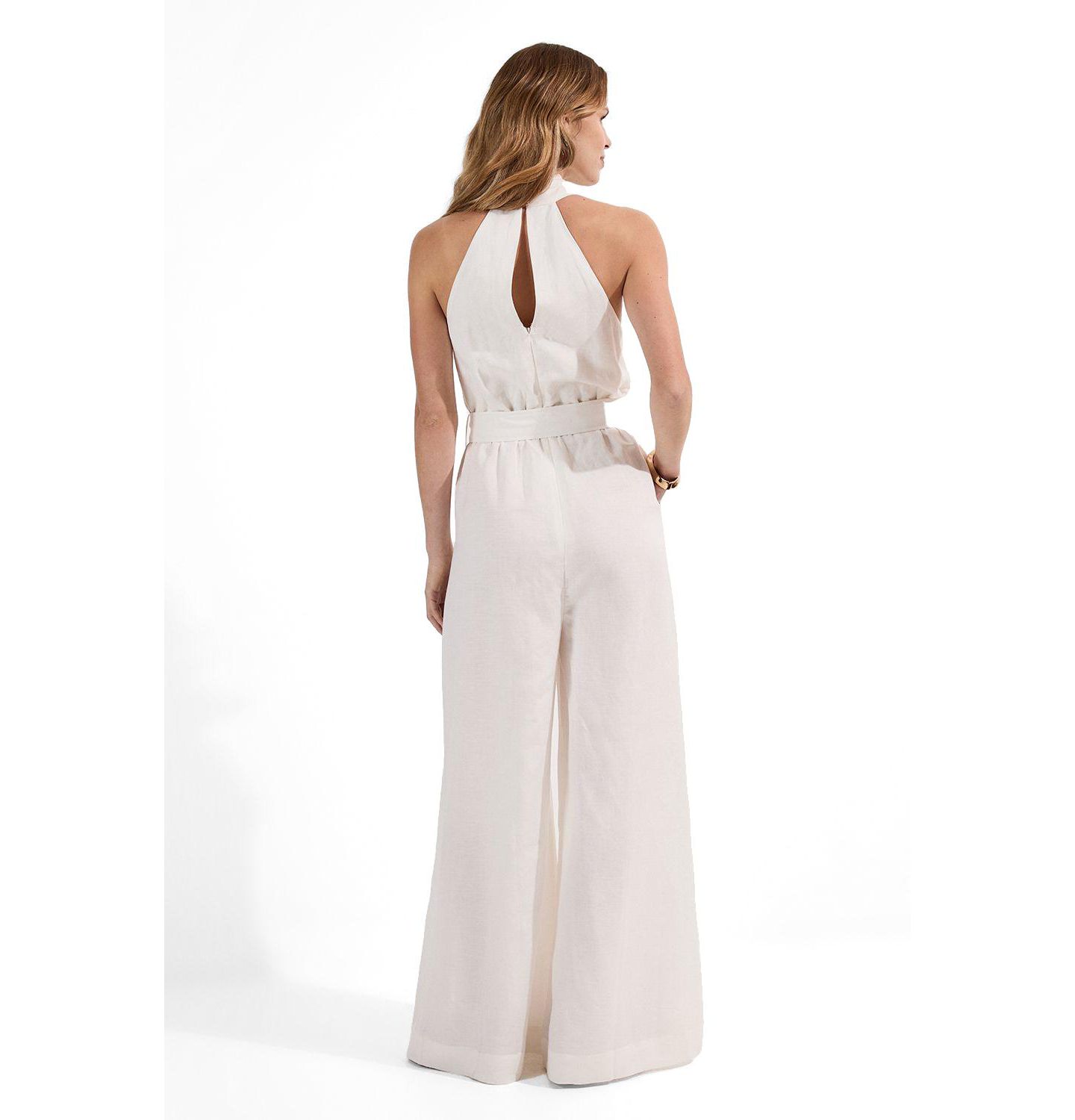 Женский комбинезон Karen Millen Linen Blend Wide Leg Belted Jumpsuit, цвет: Белый — фото 3