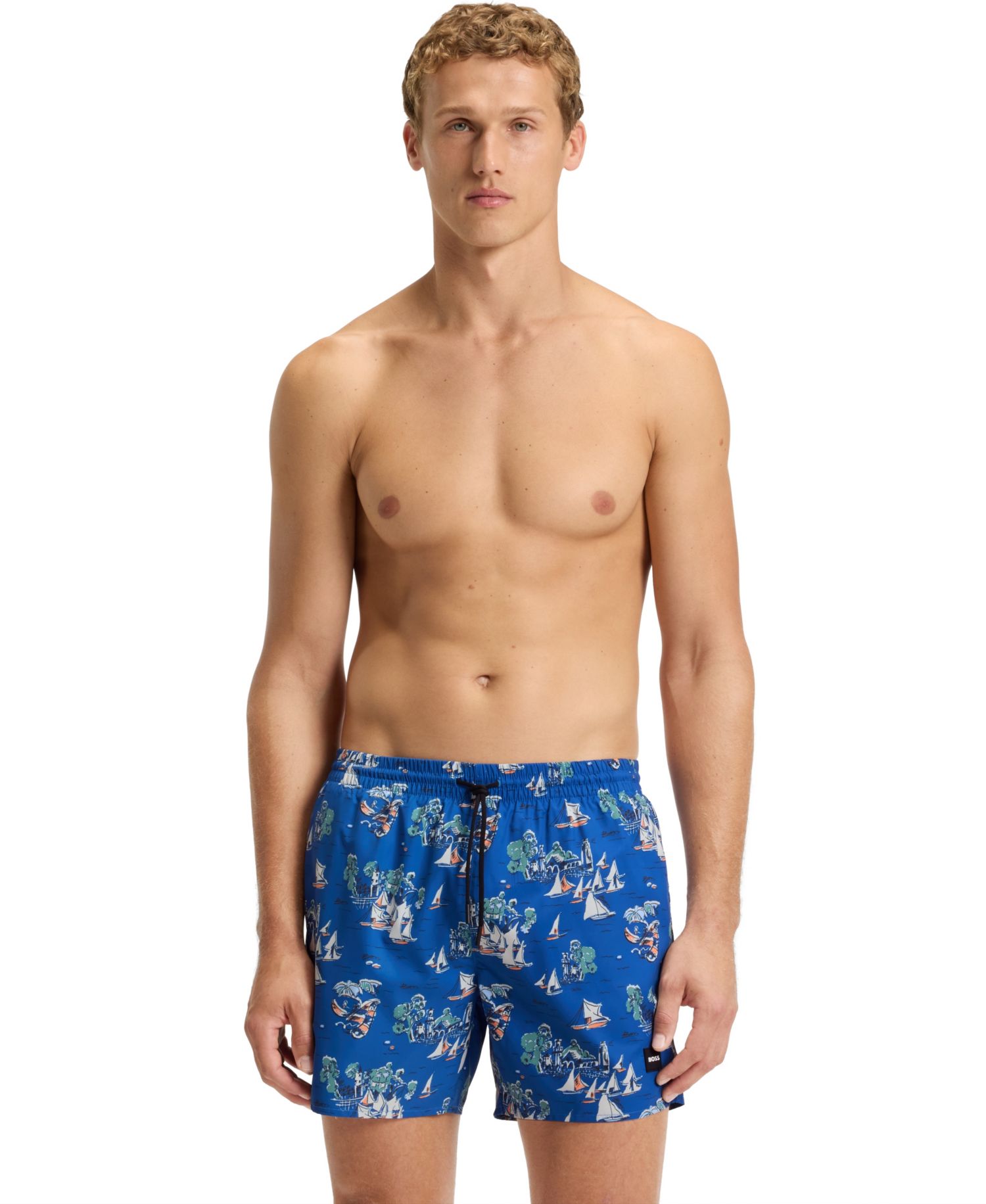 Men's All-Over Print Logo-Badge Swim Shorts