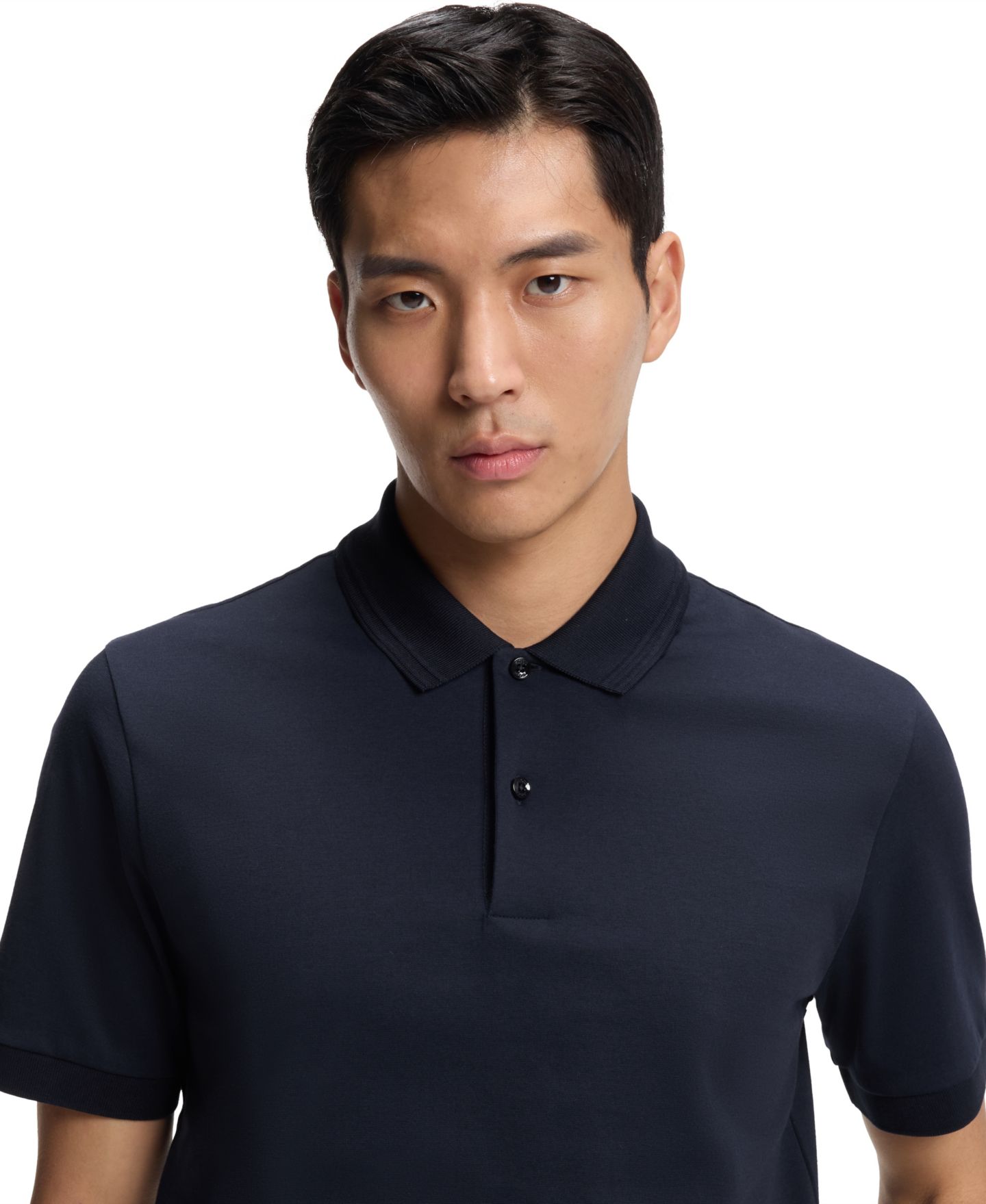 Мужское поло Hugo Boss Monogram Under Placket Cotton-Blend Polo Shirt, цвет: Тёмный синий — фото 5