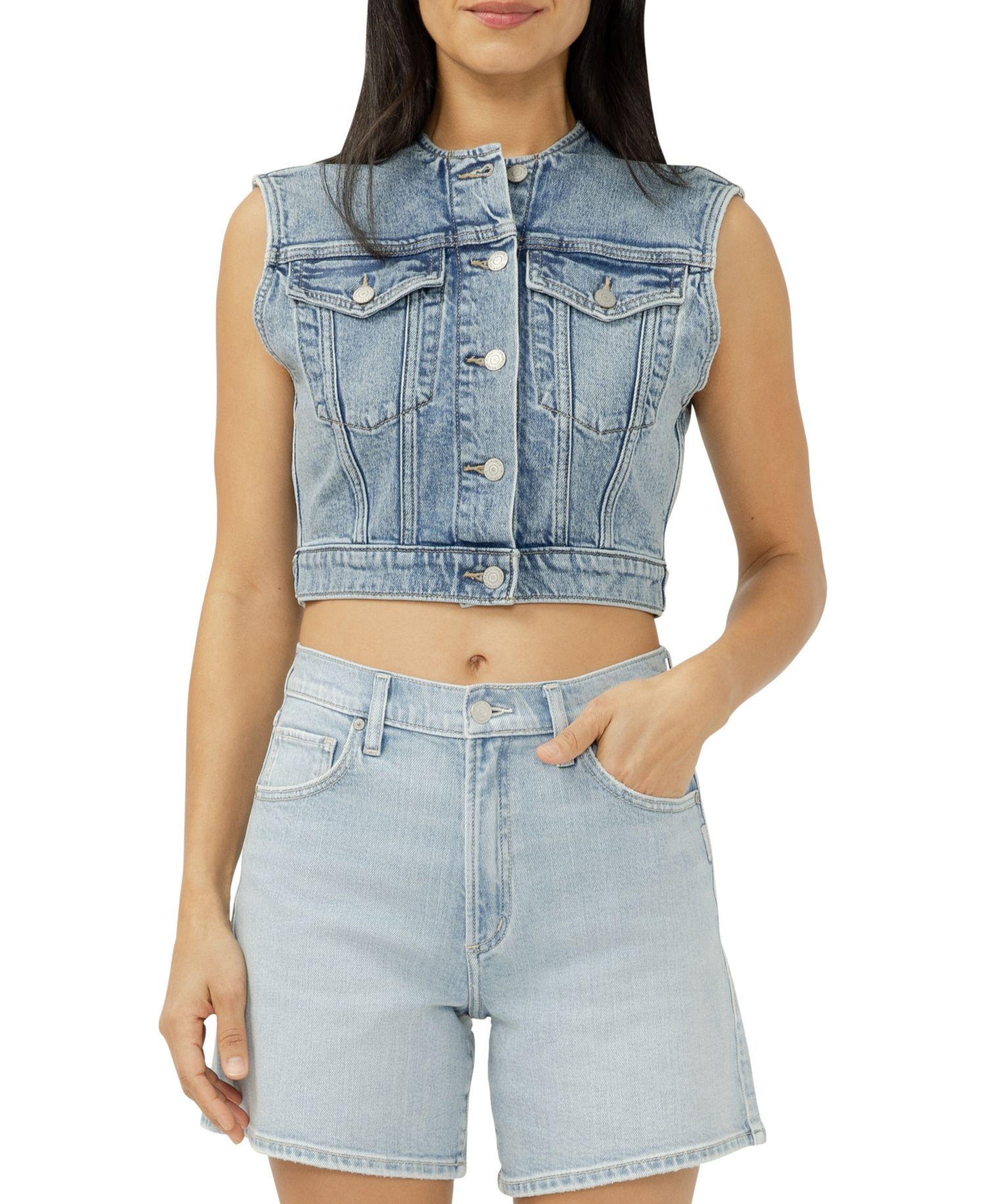 Women's Cropped Denim Vest