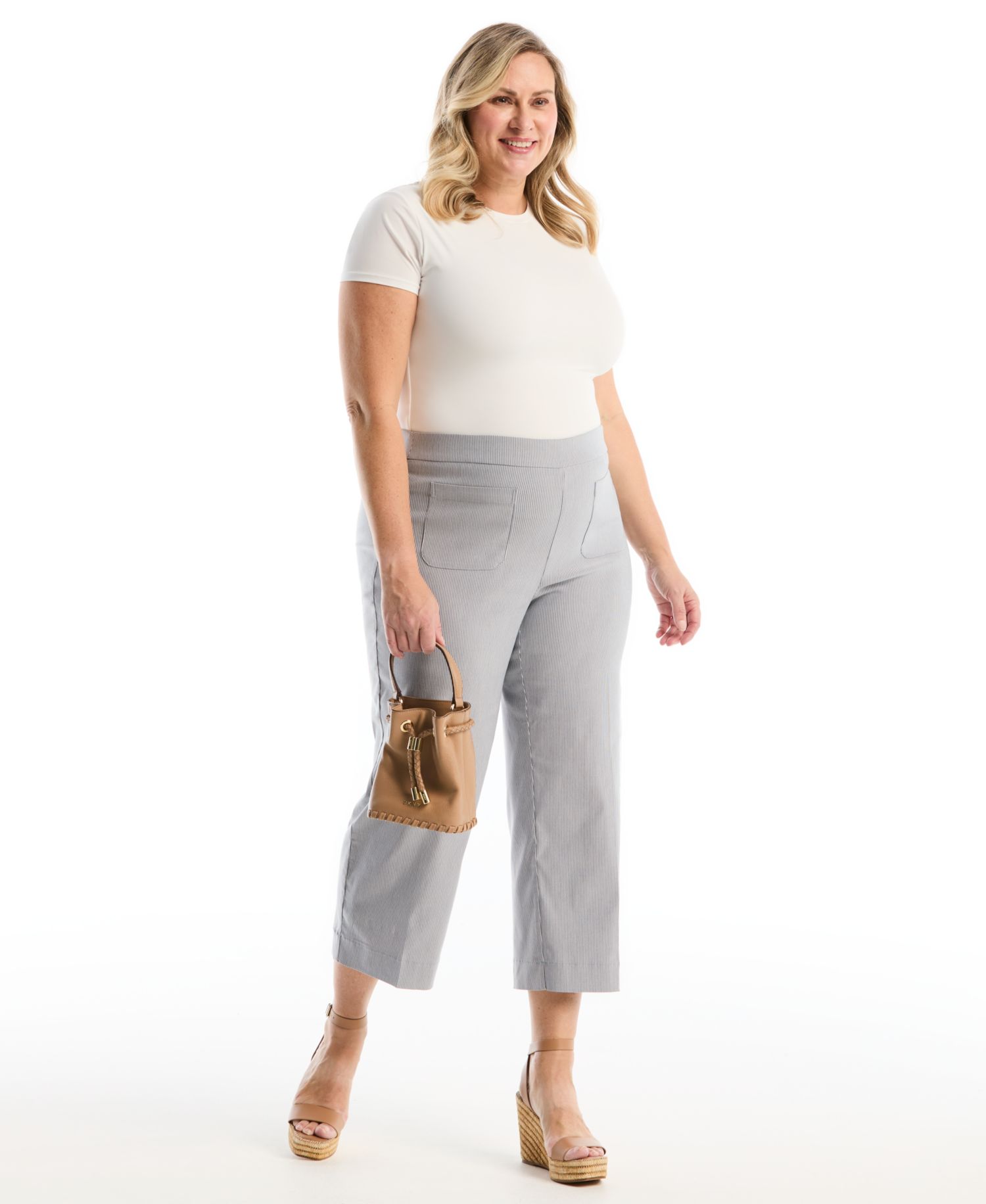 Plus Size Striped Patch Pocket Wide-Leg Pant