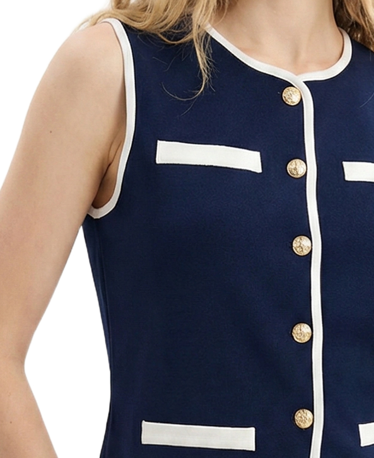 Ny Collection Petite Sleeveless Contrast-Edged Vest