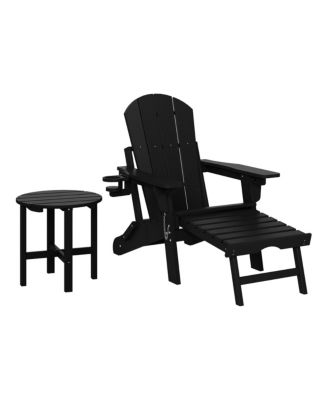 2-Piece Outdoor Folding Adjustable Adirondack Chair with Cup Holder and Hideaway Ottoman and 18" Side Table
