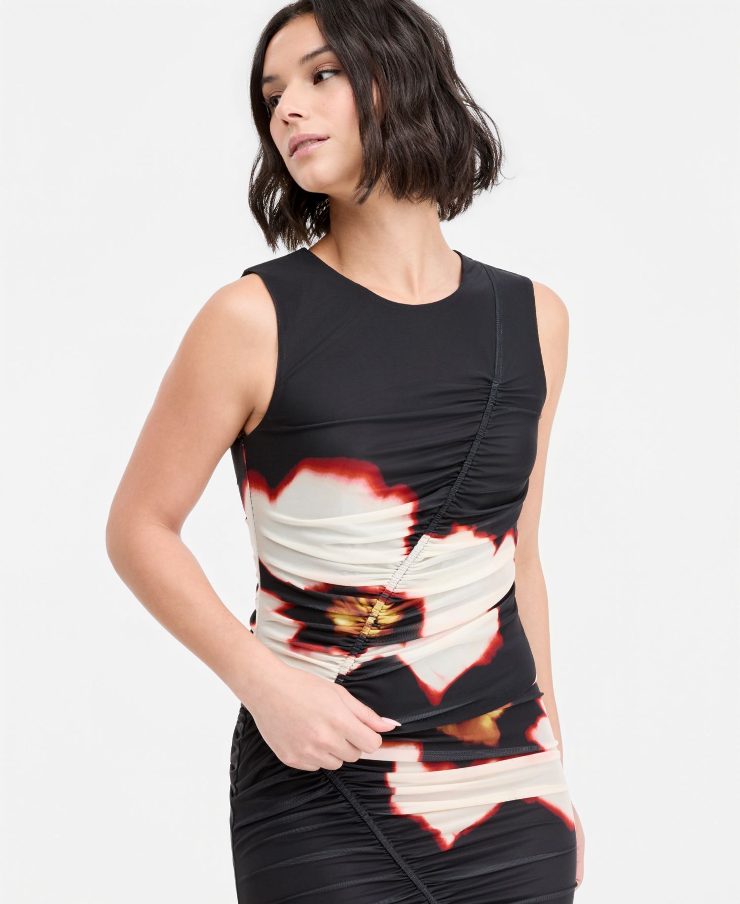 Women's Plaid Mesh Ruched Tank
