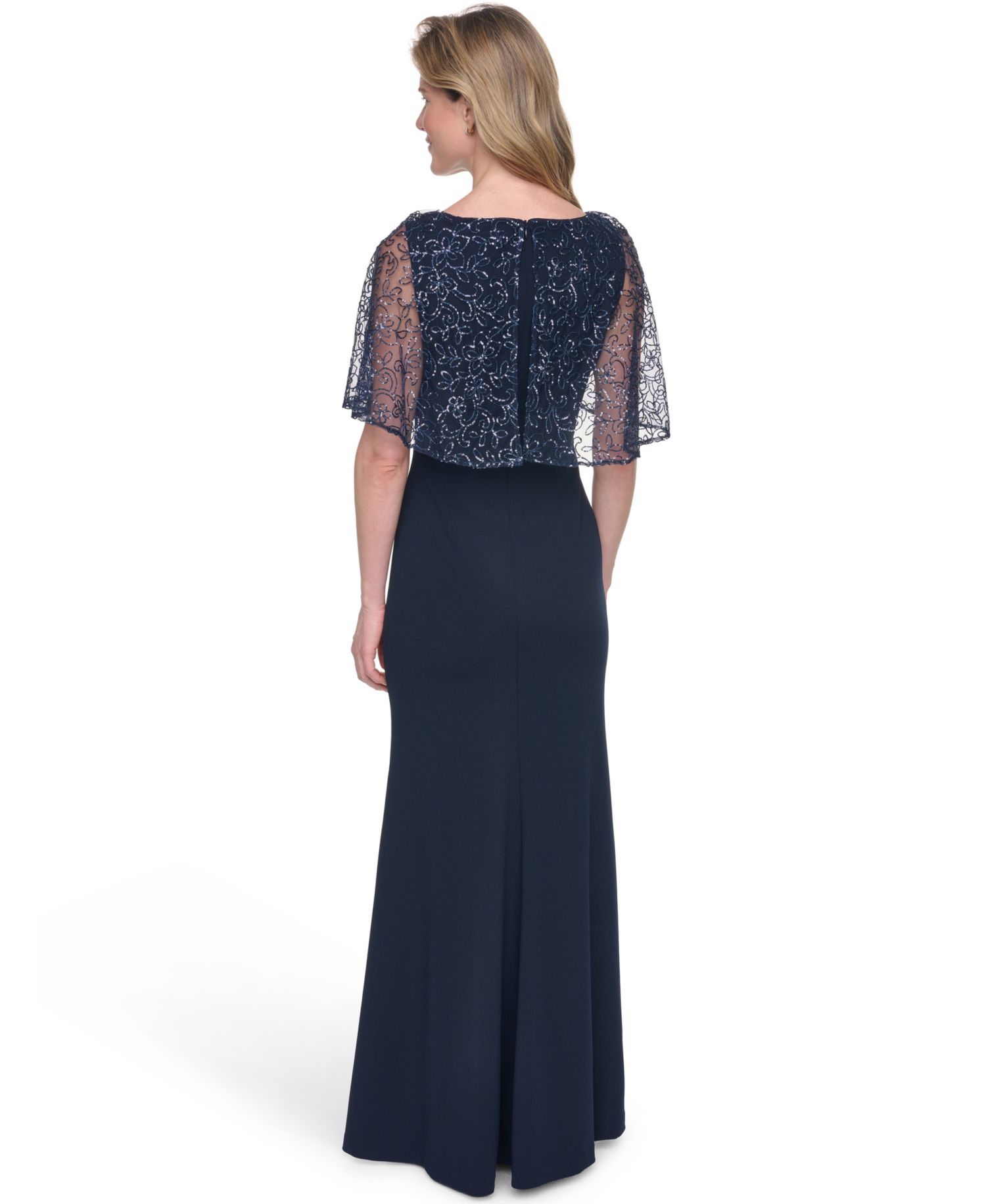Petite Capelet Boat Neck Sequin Detail Gown
