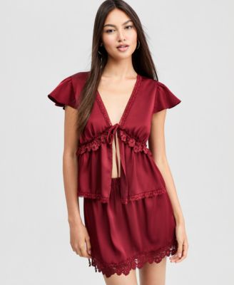 Women's Satin Lace Peplum-Hem Top