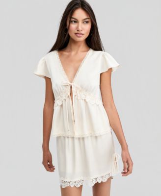 Women's Satin Lace Peplum-Hem Top