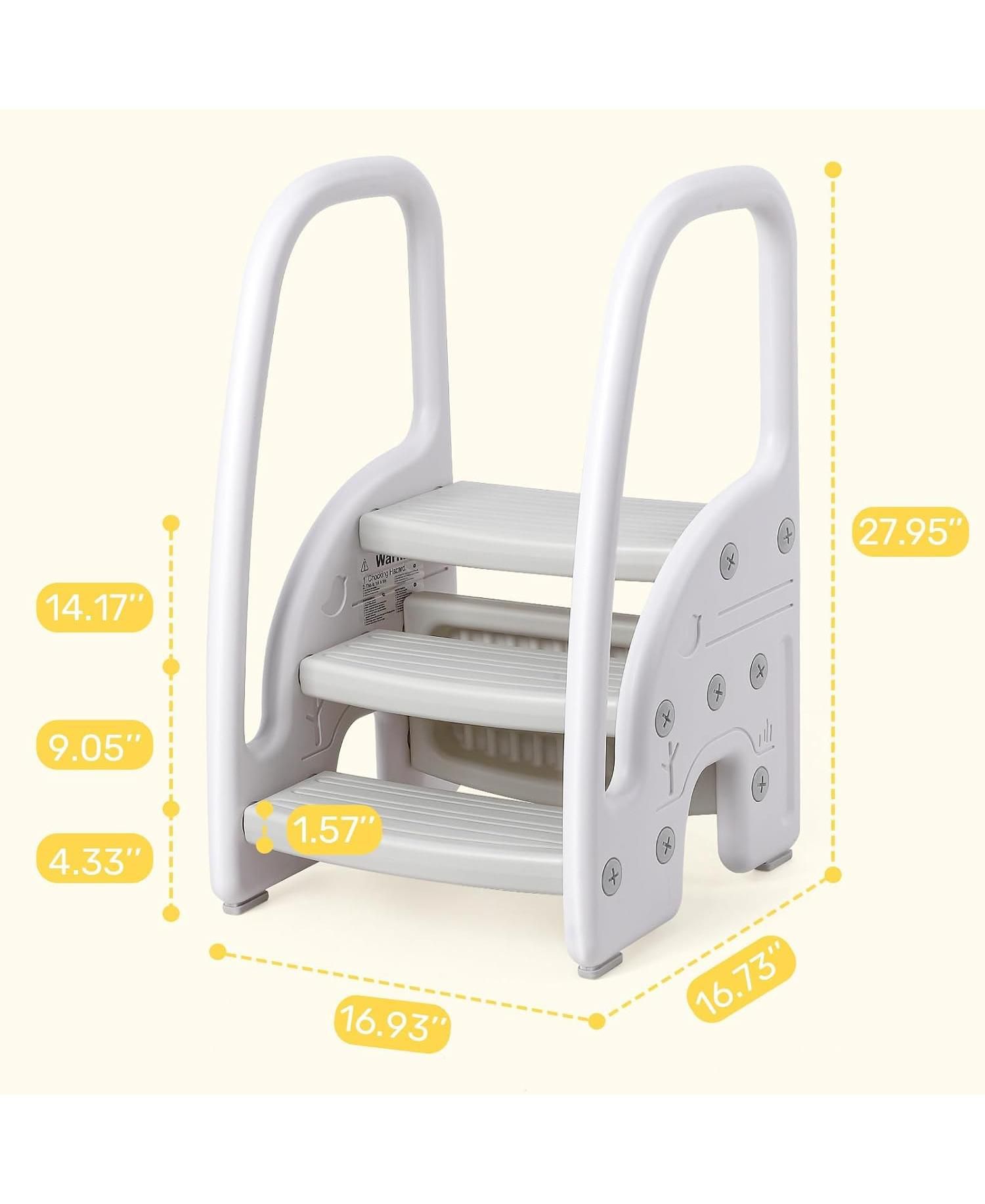 3 Step Toddler Step Stool with Handles, Lightweight Non-Slip Standing Helper for Bathroom, Kitchen and Potty Training