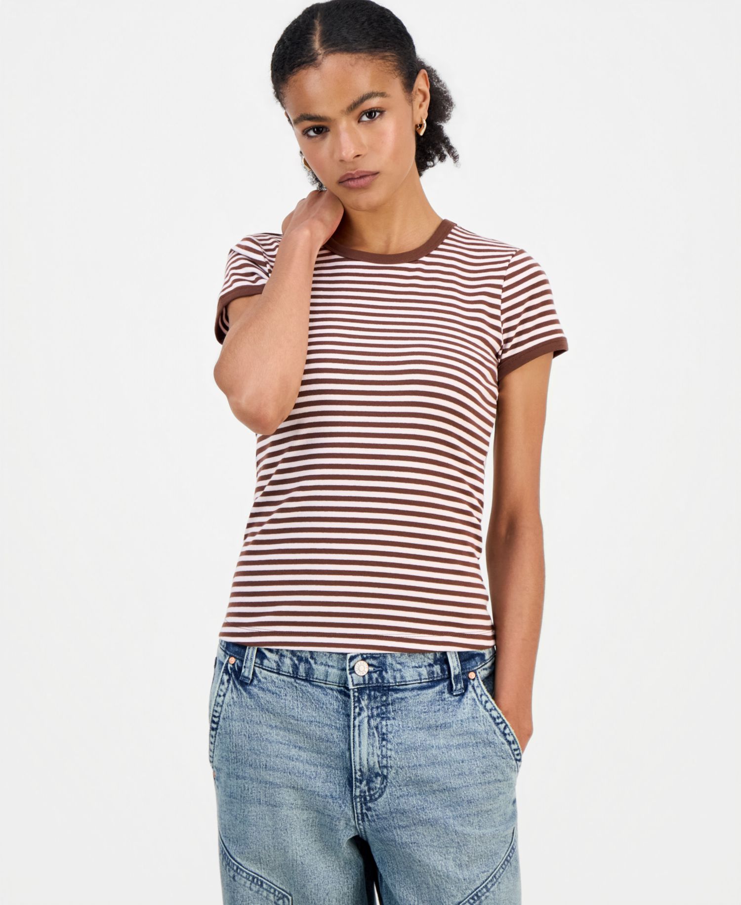 Juniors' Striped Ringer T-Shirt