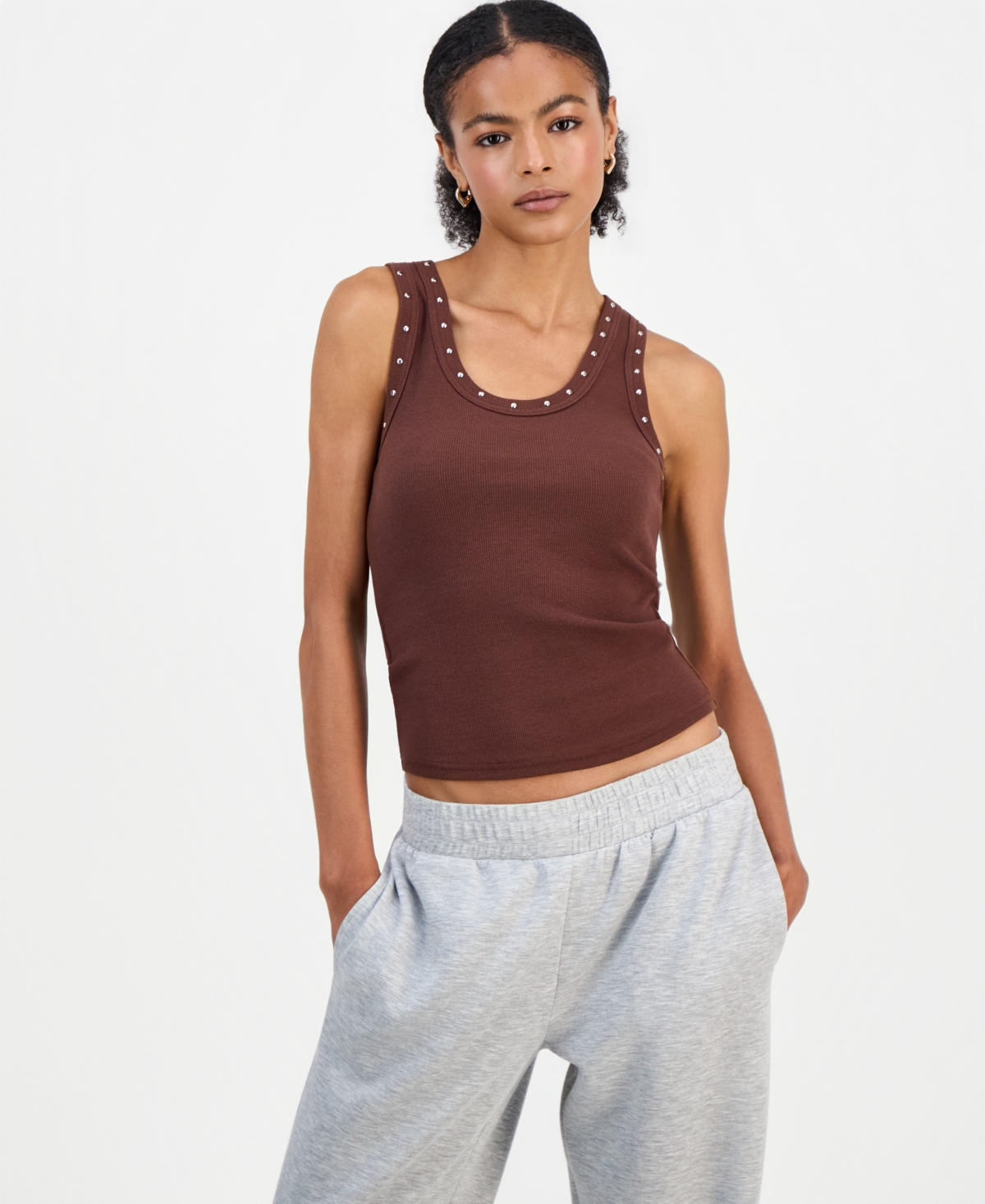 Just Polly Juniors' Studded Racerback Tank Top