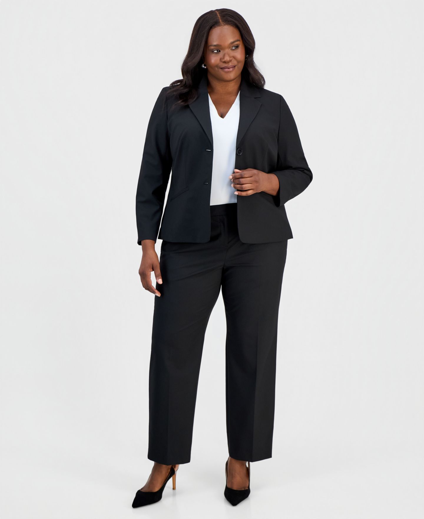 Женский пиджак Kasper Plus Size Machine Washable Notched-Collar Two-Button Blazer, цвет: Чёрный — фото 2