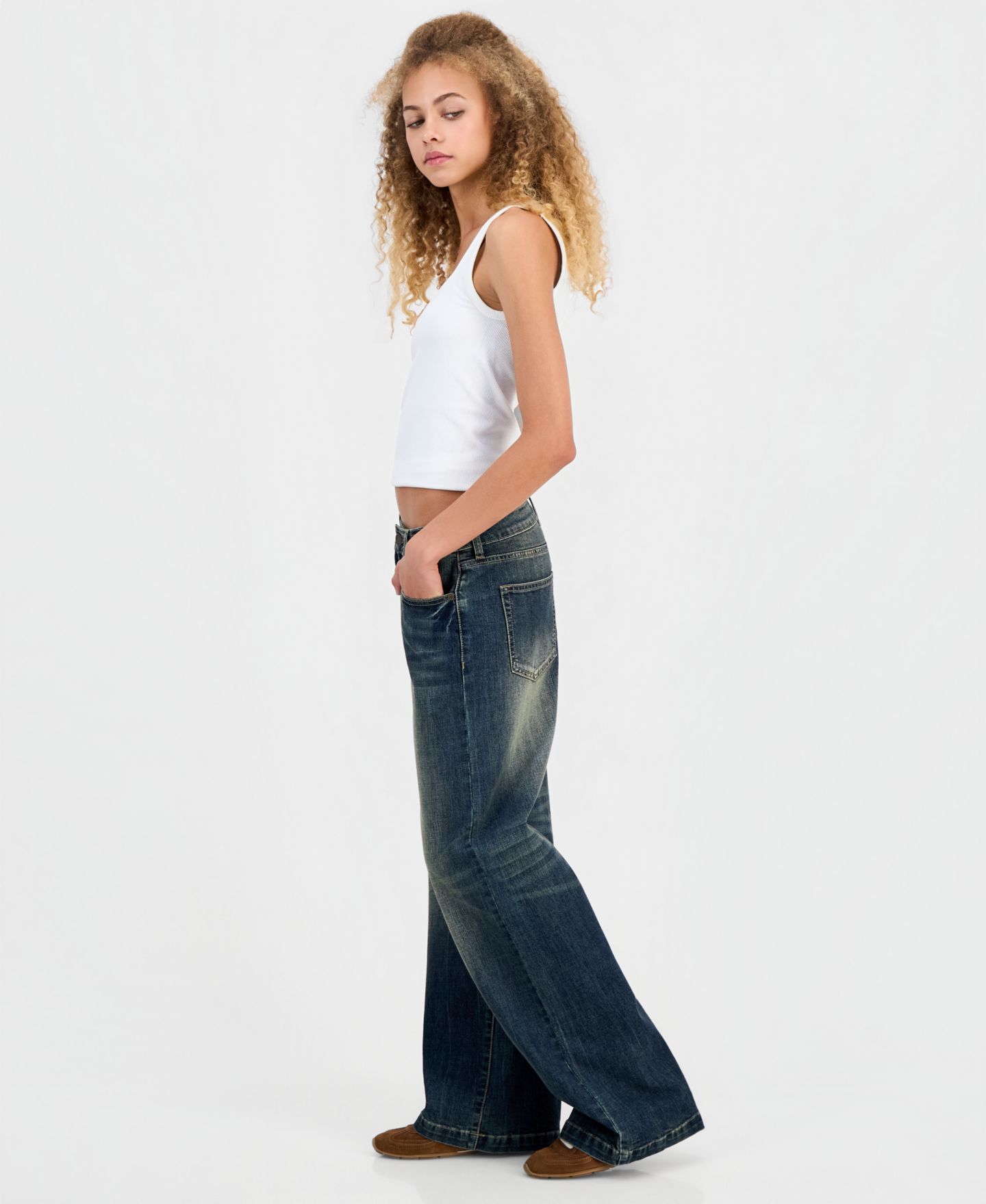 Женские джинсы Dollhouse Juniors' Baggy Wide-Leg, цвет: Тёмная варка — фото 4