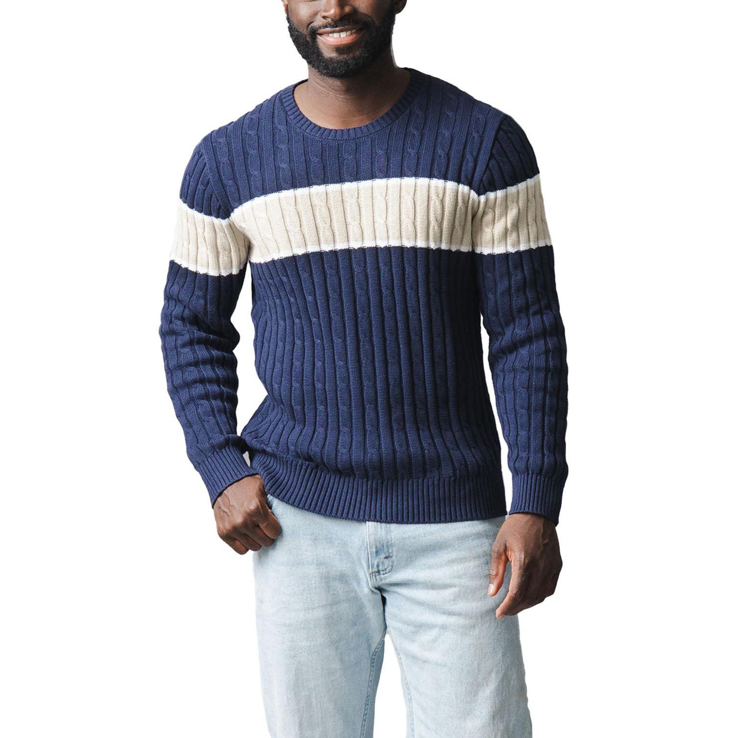 Men's Organic Crew Neck Cable Sweater
