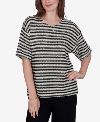 Petite Textured Stripe Fringe-Sleeve T-Shirt