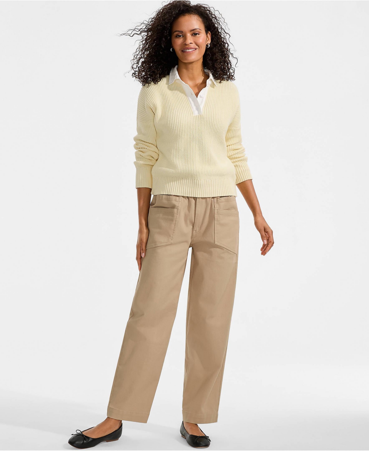 Lands' End Petite Herringbone Chino High Rise Relaxed Straight Drawstring Ankle Pants