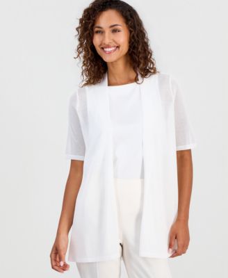 Women's Short-Sleeve Open-Front Semi-Sheer Cardigan