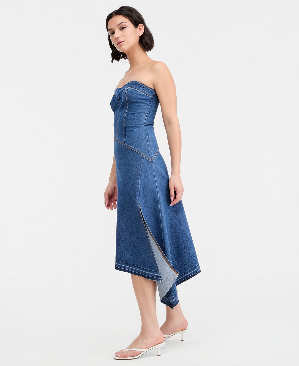 14th Place Juniors' Strapless Asymmetric Denim A-Line Dress view 4 — MAYCSS fashion products