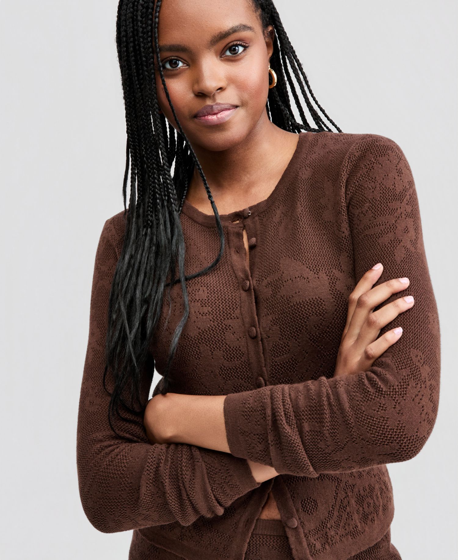 Petite Lace Knit Cardigan Sweater