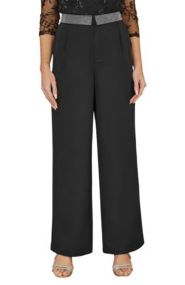 Yumi Womens Diamante Waistband Wide Leg Trousers - Black $166