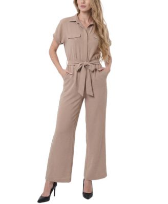 Women's Short-Sleeve Belted Jumpsuit