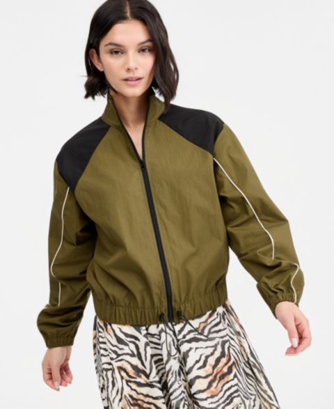 Женские куртки Bar III Contrast-Trim Zip-Front Track Jacket