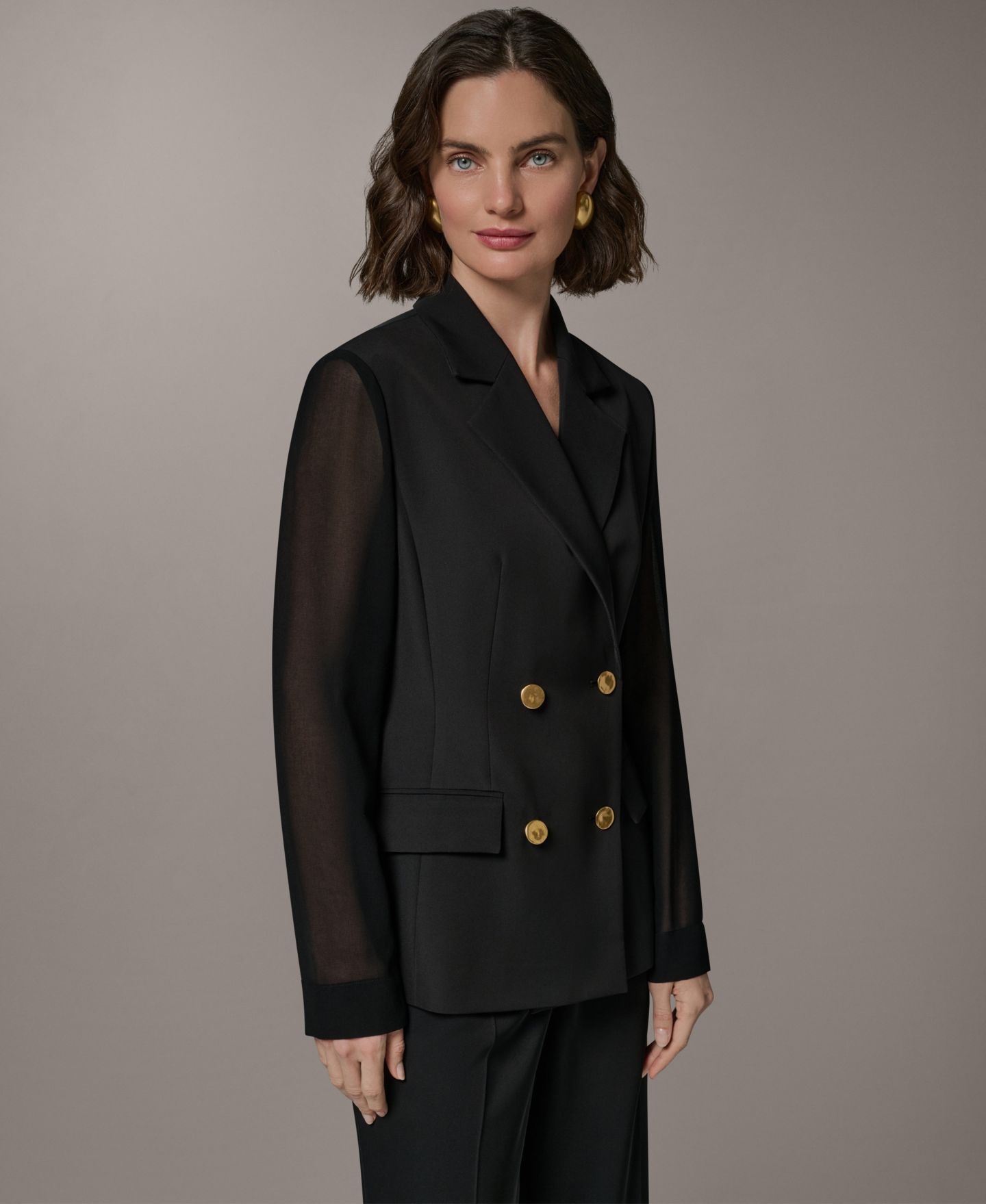 Женский пиджак Donna Karan New York Double Breasted Long-Sleeve Blazer, цвет: Чёрный — фото 3