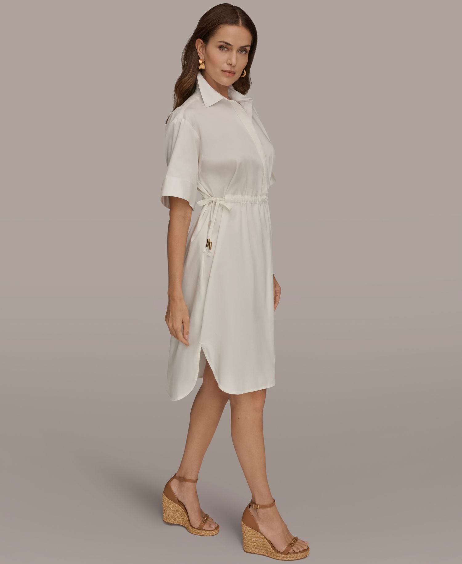 Women's Collared Drawstring Waist Dress