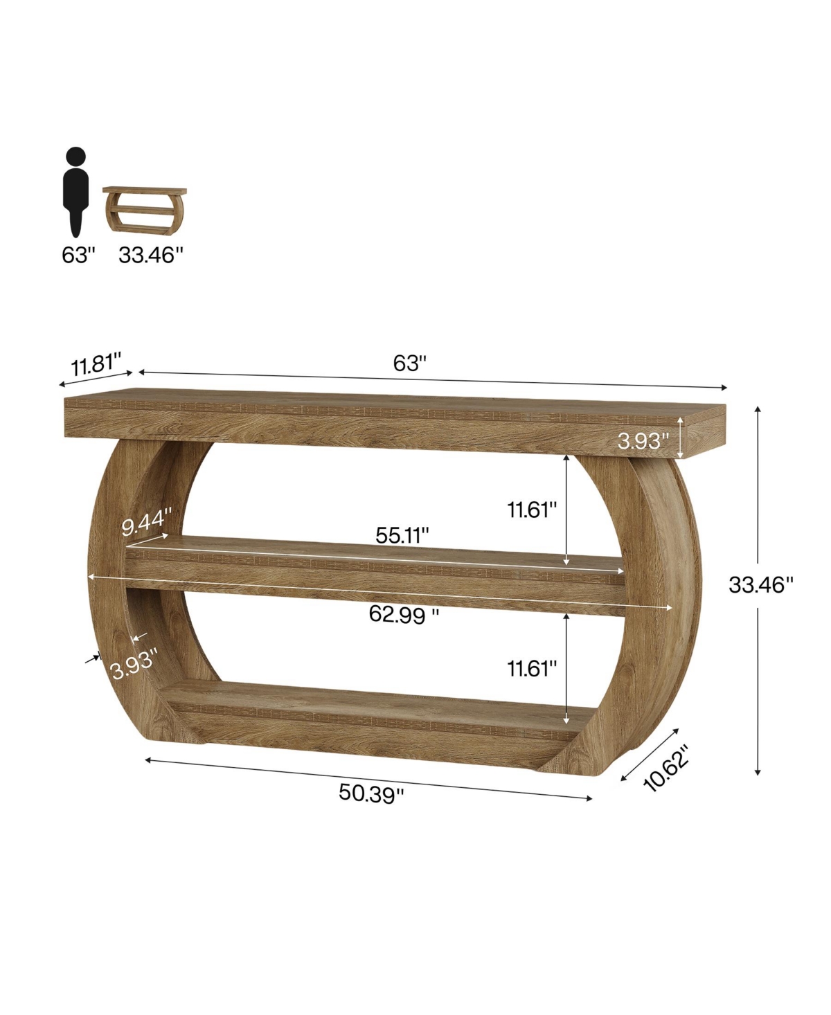 Tribesigns Farmhouse Console Table, 3-Tier Wooden Entryway Table with Storage Shelves, 63-Inch Long Rectangular Sofa Console Behind the Couch