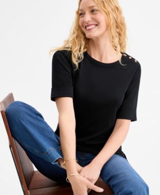 Women's Pima Cotton Boat-Neck Elbow Sleeve Top