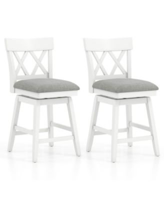 26 Inch Set of 2 Bar Stool Wooden Chair Contoured Backrest Swivel Padded Seat