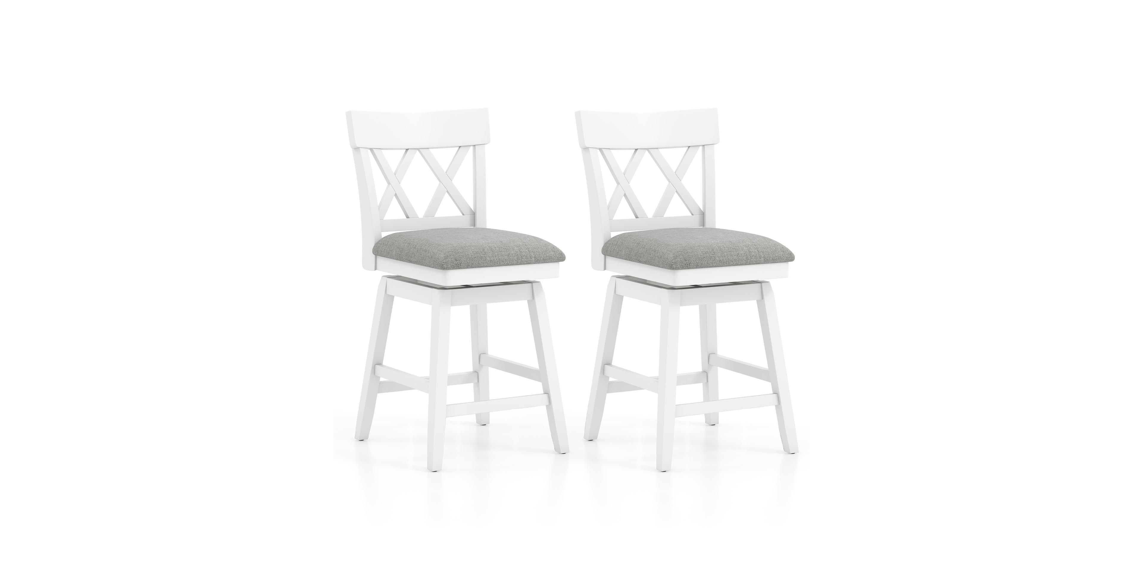 Gymax 26 Inch Set of 2 Bar Stool Wooden Chair Contoured Backrest Swivel Padded Seat