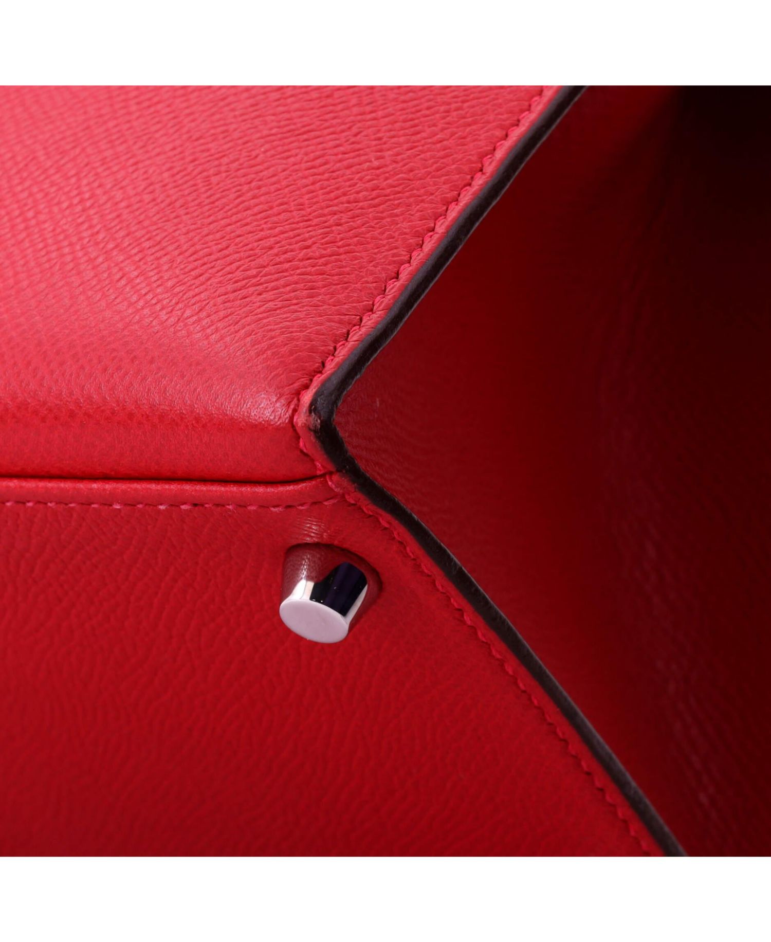 Kelly 28 Handbag Red Epsom with Palladium Hardware