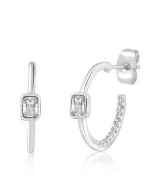 Modern Bezel-Set Birthstone CZ Half Hoops