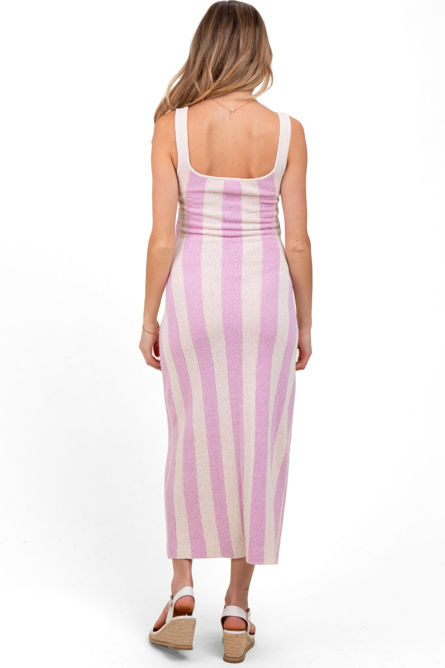 Женское платье Pinkblush Maternity Pink Striped Terry Knit Sleeveless Midi, цвет: Розовый — фото 4
