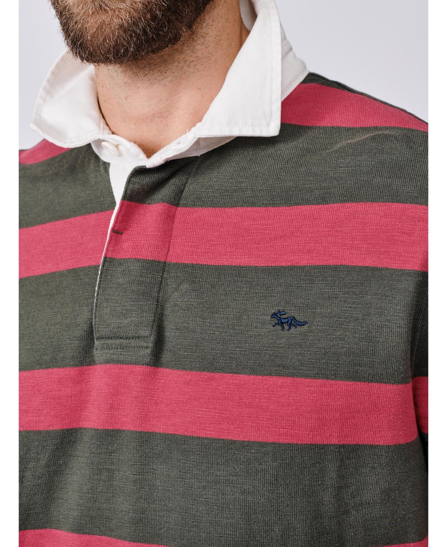 Мужская рубашка Aubin Irnham Long Sleeve Collared Rugby Shirt, цвет: Хаки / Потёртый розовый — фото 5