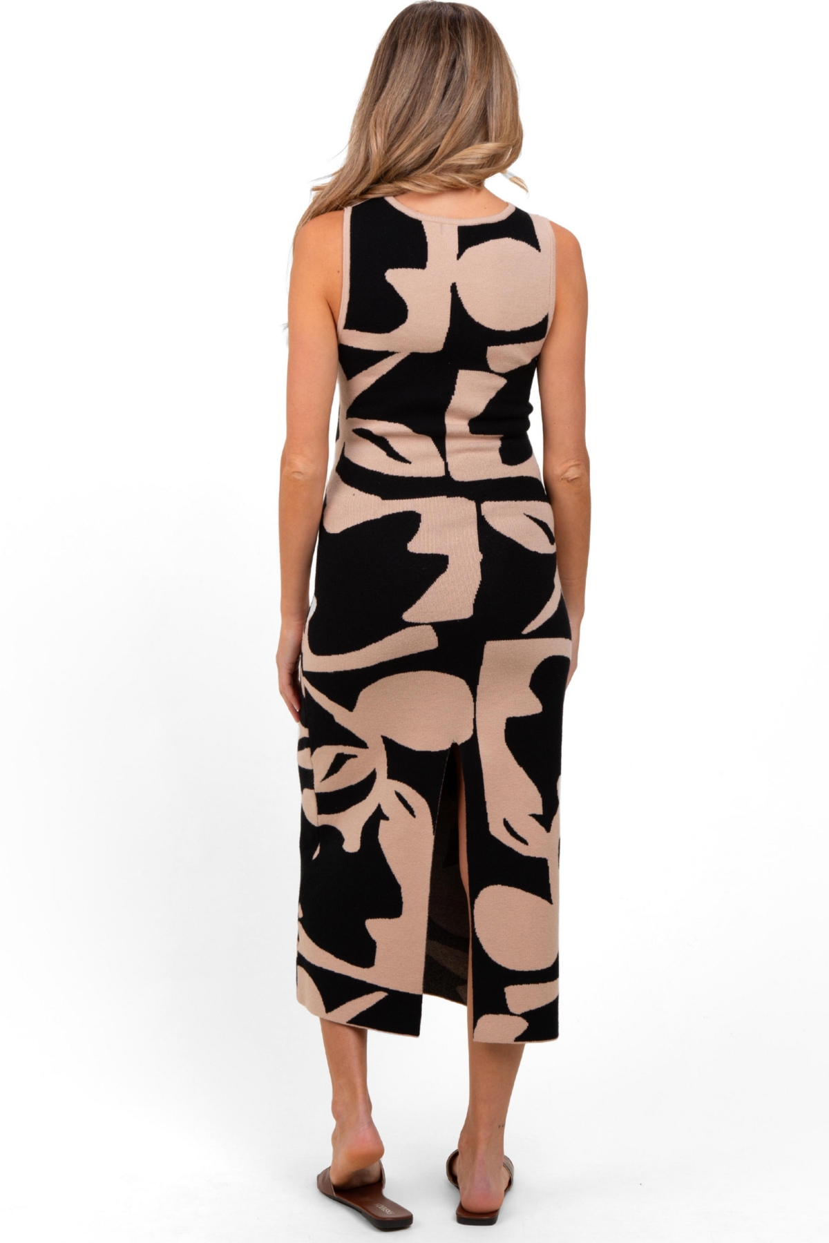 Pinkblush Maternity Black Abstract Print Knit Sleeveless Midi Dress
