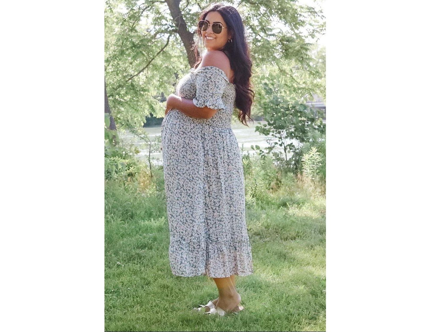 Женское платье Pinkblush Floral Ruffle Midi, цвет: Светлый синий — фото 8