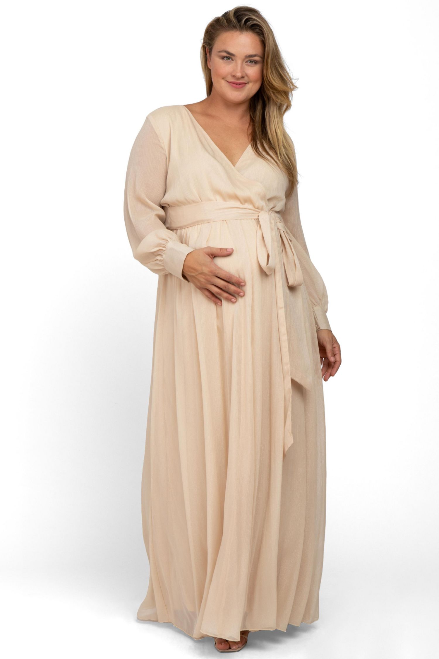 Women's Maternity Metallic Chiffon Plus Maxi Dress