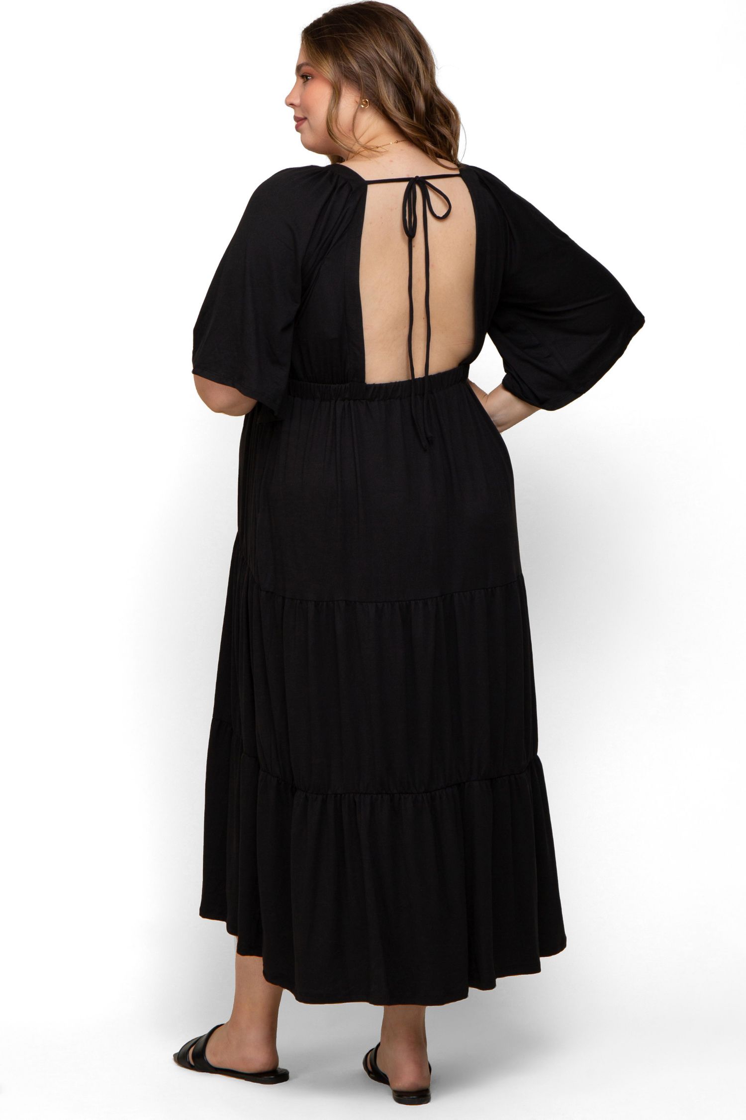 Women's Maternity Deep V-Neck Tiered Maxi Dress