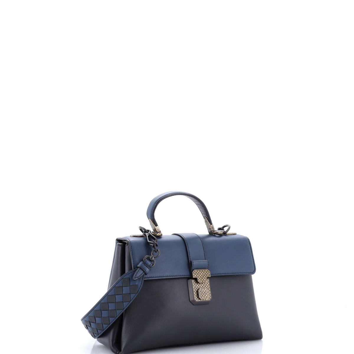 Pre-Owned Bottega Veneta Small Piazza Top Handle Bag Leather with Intrecciato Detail