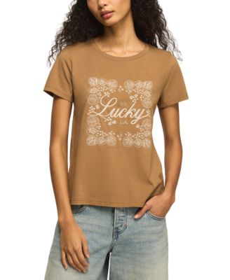 Women's Lace-Detailed Floral Frame Motif T-Shirt