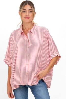 Maternity Peach Striped Button Up Dolman Top