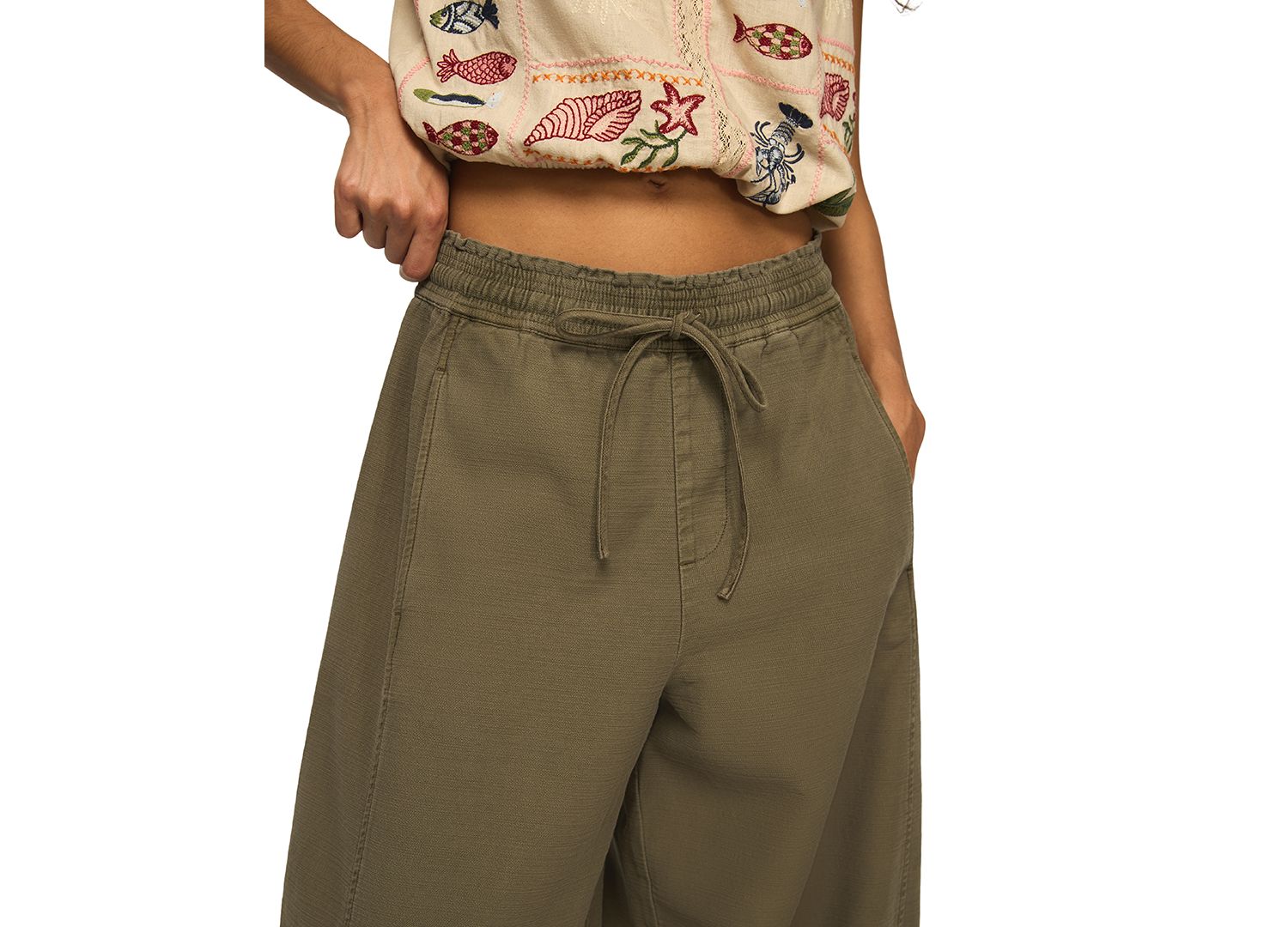 Women's Drawstring Balloon Mid-Rise Pants