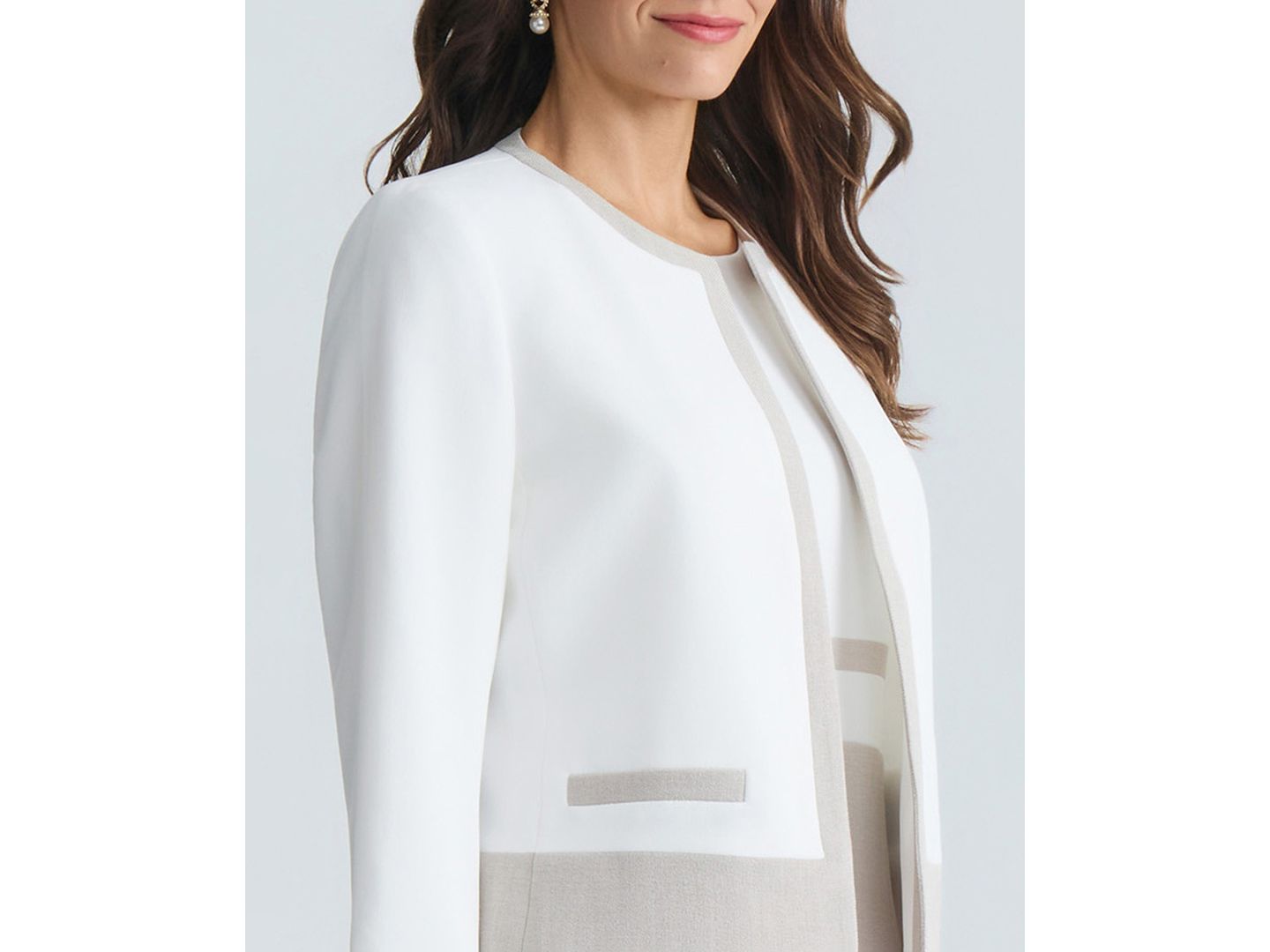 Женский пиджак Kasper 3/4-Sleeve Open-Front Color Block Blazer, Regular & Petite, цвет: Белый — фото 6