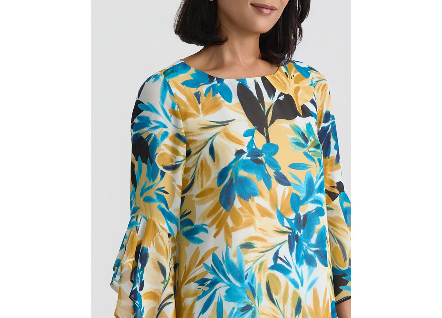 Women's 3/4 Ruffle-Sleeve Printed Boatneck Top, Regular & Petite