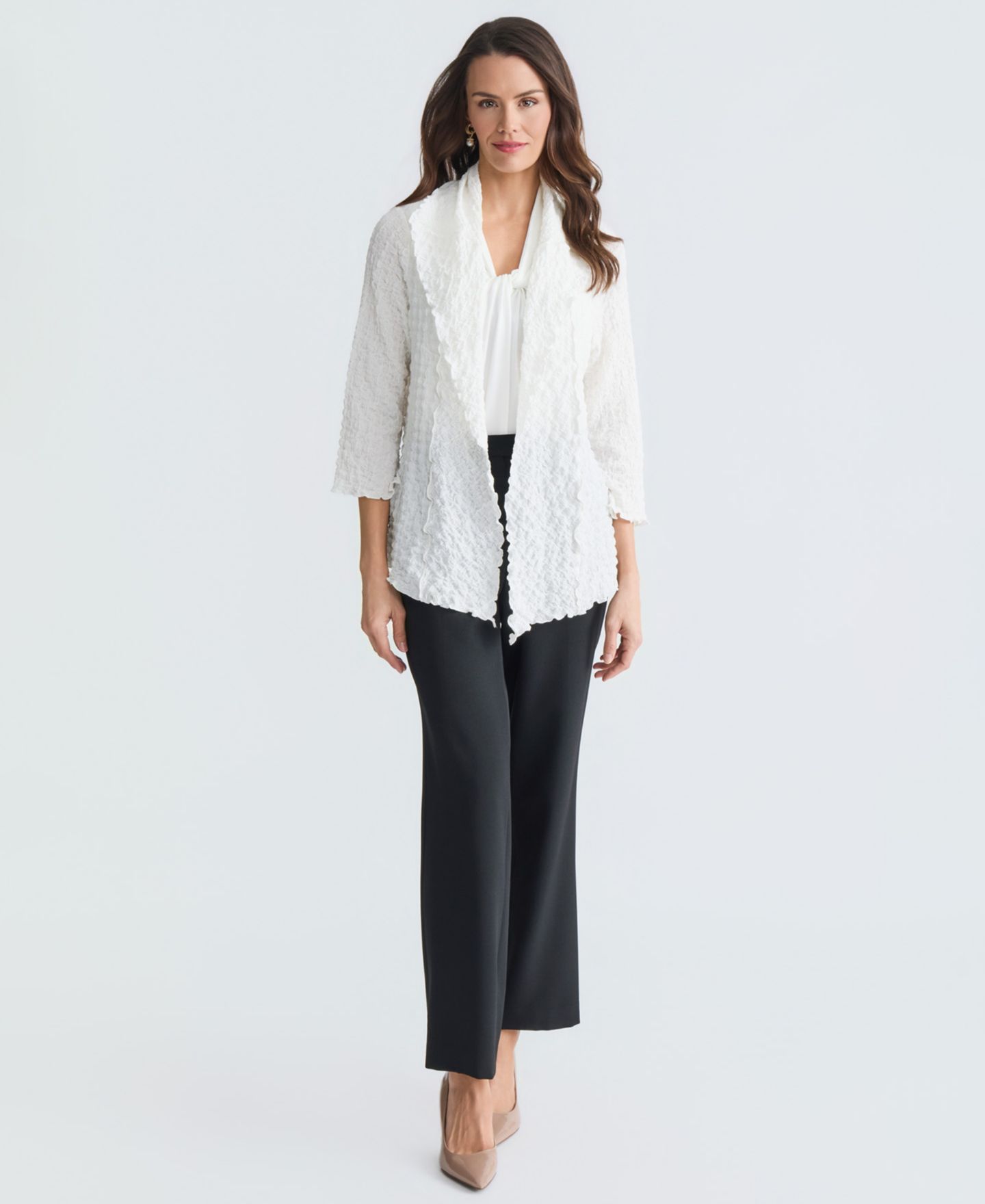 Женская куртка Kasper 3/4-Sleeve Crinkle Knit Open-Front, цвет: Ванильный ледяной — фото 3