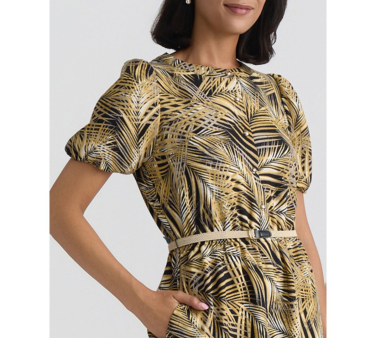 Kasper Women's Crewneck Puff-Sleeve Shirt-Dress view 4 — MAYCSS fashion products