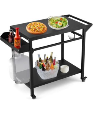 Outdoor Grill Cart with Wheels, 2-Shelf BBQ Prep Table, Pizza Oven Stand, Heavy Duty Metal for Patio Camping