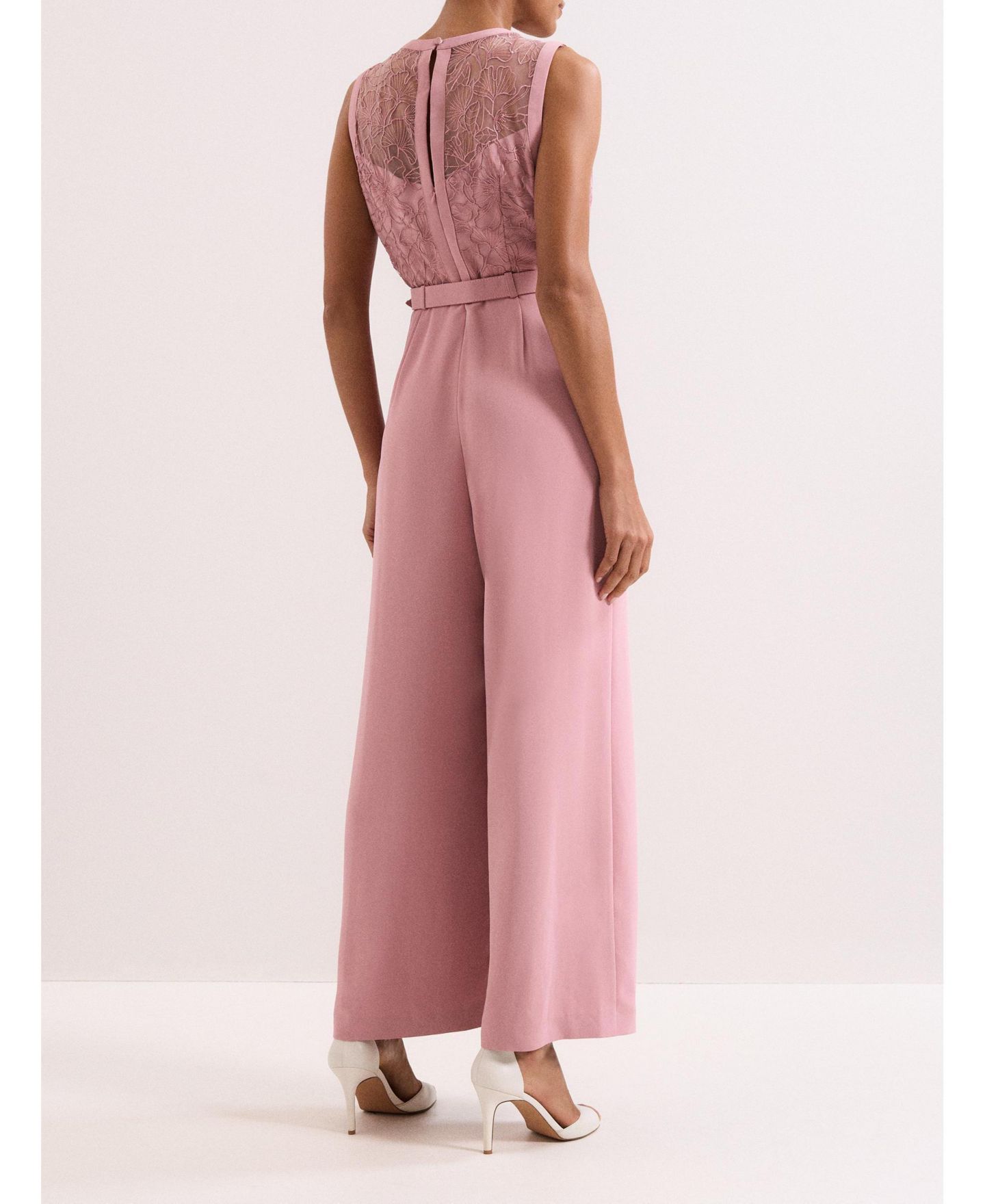 Женский комбинезон Phase Eight Ivanna Lace Bodice Belted Jumpsuit, цвет: Средний розовый — фото 6