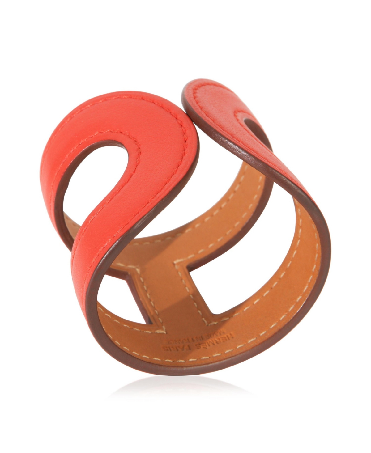 Pre-Owned Hermes Rose Vermillon Ano Leather Cuff Bracelet